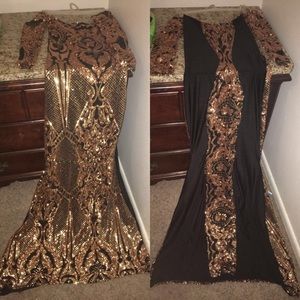 Gold and black mermaid prom dress